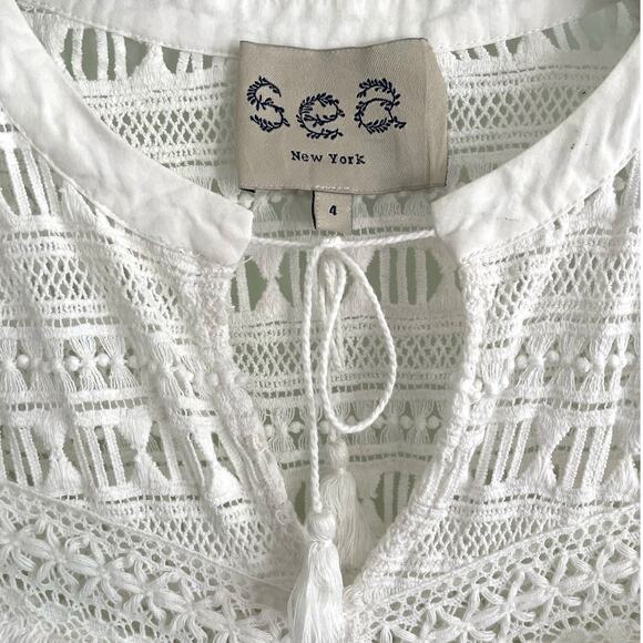 Sea New York White Cotton Lace Ruffle Boho Dress Size 4 Beachy - Picture 5 of 10